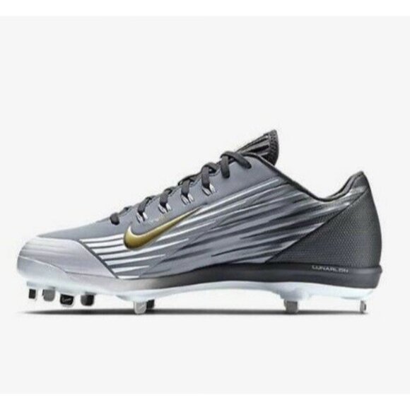 Nike Mens Lunar Vapor Pro Trout 2 Gray Gold Low Metal Baseball Cleats Size 8 - Picture 3 of 8
